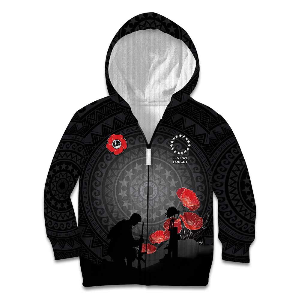 Cook Islands ANZAC Day Kid Hoodie Soldier Silhouette Remembrance