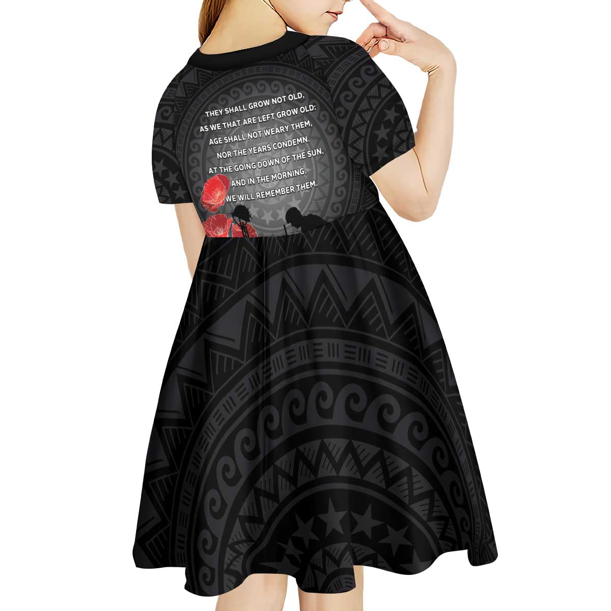 Cook Islands ANZAC Day Kid Short Sleeve Dress Soldier Silhouette Remembrance LT05 - Polynesian Pride