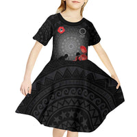 Cook Islands ANZAC Day Kid Short Sleeve Dress Soldier Silhouette Remembrance LT05 - Polynesian Pride