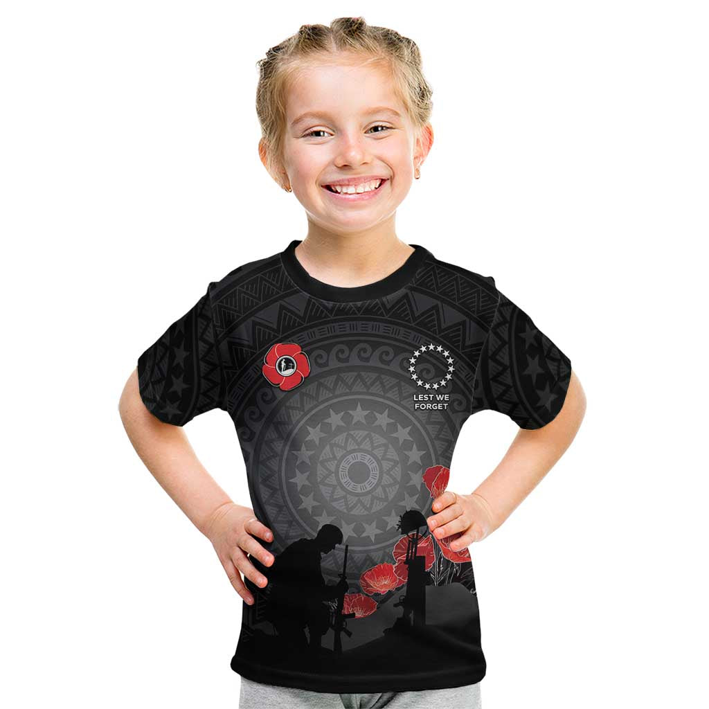 Cook Islands ANZAC Day Kid T Shirt Soldier Silhouette Remembrance LT05 Black - Polynesian Pride