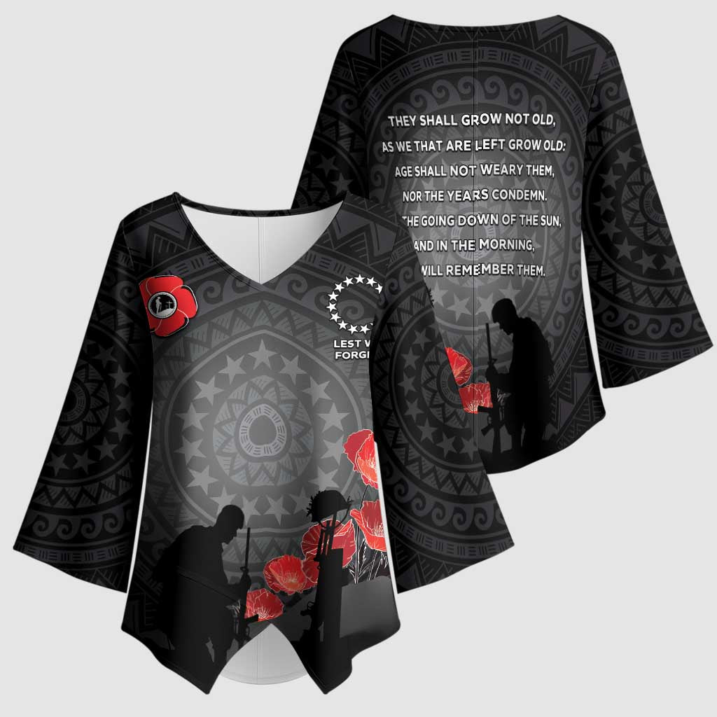 Cook Islands ANZAC Day Kimono Sleeve Blouse Soldier Silhouette Remembrance LT05 - Polynesian Pride