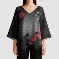 Cook Islands ANZAC Day Kimono Sleeve Blouse Soldier Silhouette Remembrance LT05 - Polynesian Pride