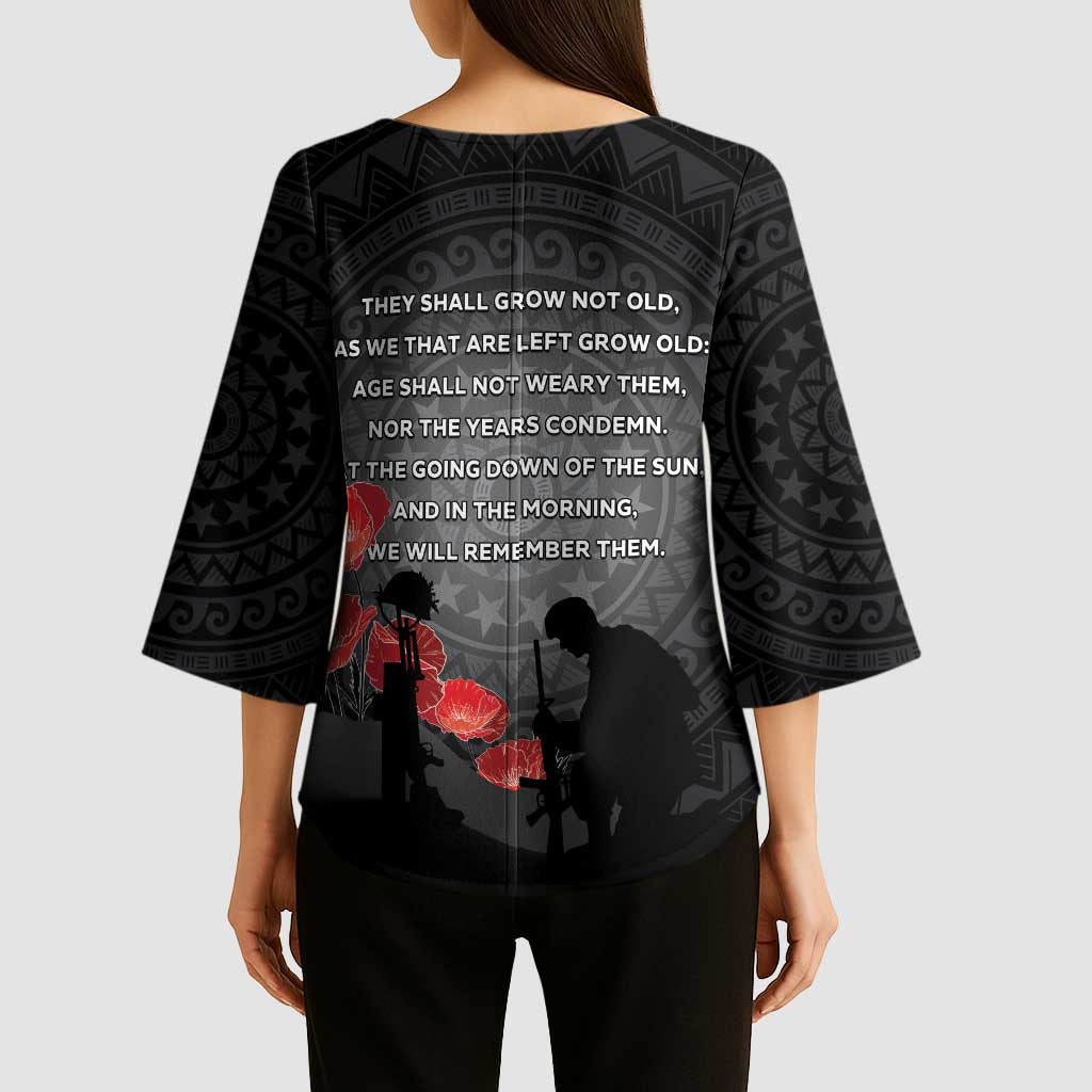 Cook Islands ANZAC Day Kimono Sleeve Blouse Soldier Silhouette Remembrance LT05 - Polynesian Pride