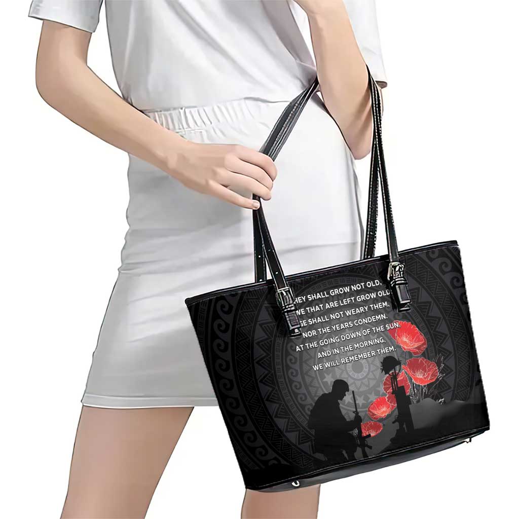 Cook Islands ANZAC Day Leather Tote Bag Soldier Silhouette Remembrance LT05 - Polynesian Pride