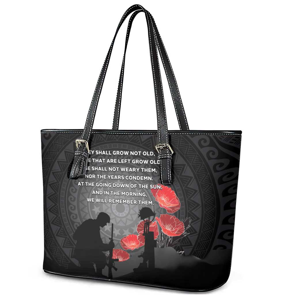 Cook Islands ANZAC Day Leather Tote Bag Soldier Silhouette Remembrance LT05 - Polynesian Pride