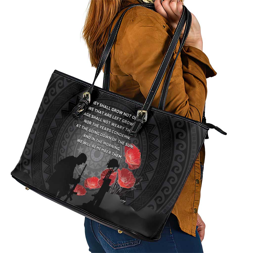 Cook Islands ANZAC Day Leather Tote Bag Soldier Silhouette Remembrance LT05 - Polynesian Pride