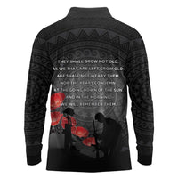 Cook Islands ANZAC Day Long Sleeve Polo Shirt Soldier Silhouette Remembrance LT05 - Polynesian Pride