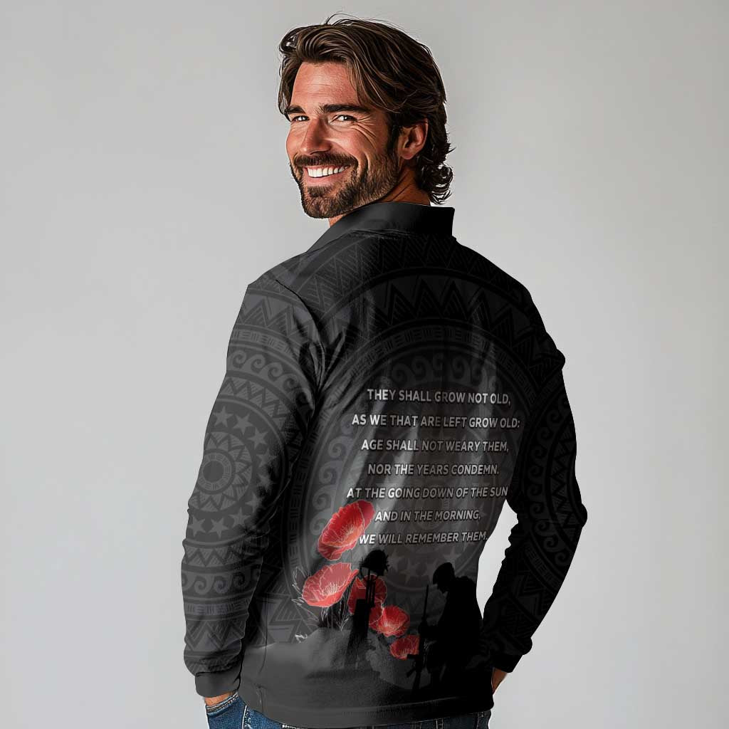 Cook Islands ANZAC Day Long Sleeve Polo Shirt Soldier Silhouette Remembrance LT05 - Polynesian Pride