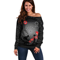 Cook Islands ANZAC Day Off Shoulder Sweater Soldier Silhouette Remembrance LT05 Women Black - Polynesian Pride