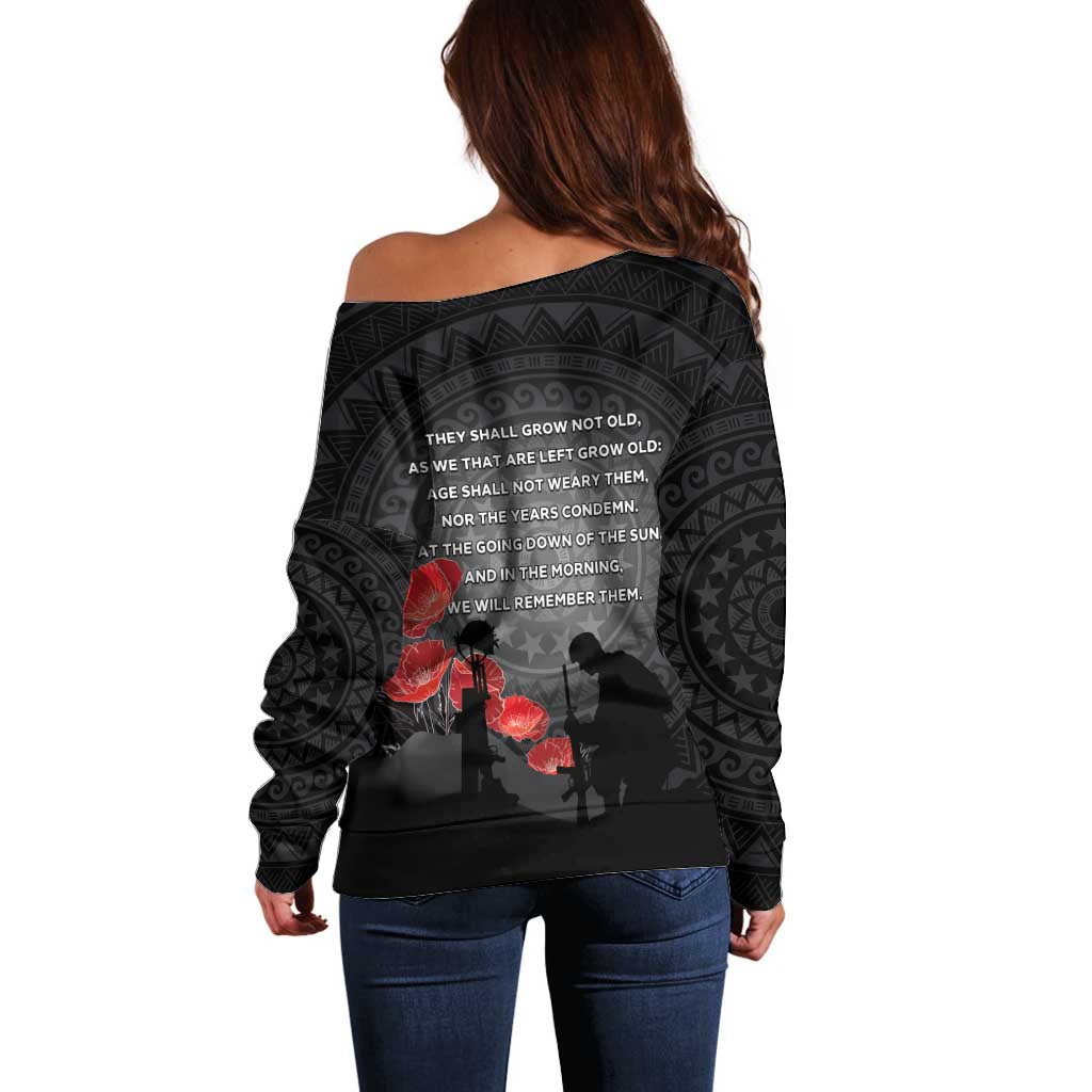 Cook Islands ANZAC Day Off Shoulder Sweater Soldier Silhouette Remembrance LT05 - Polynesian Pride