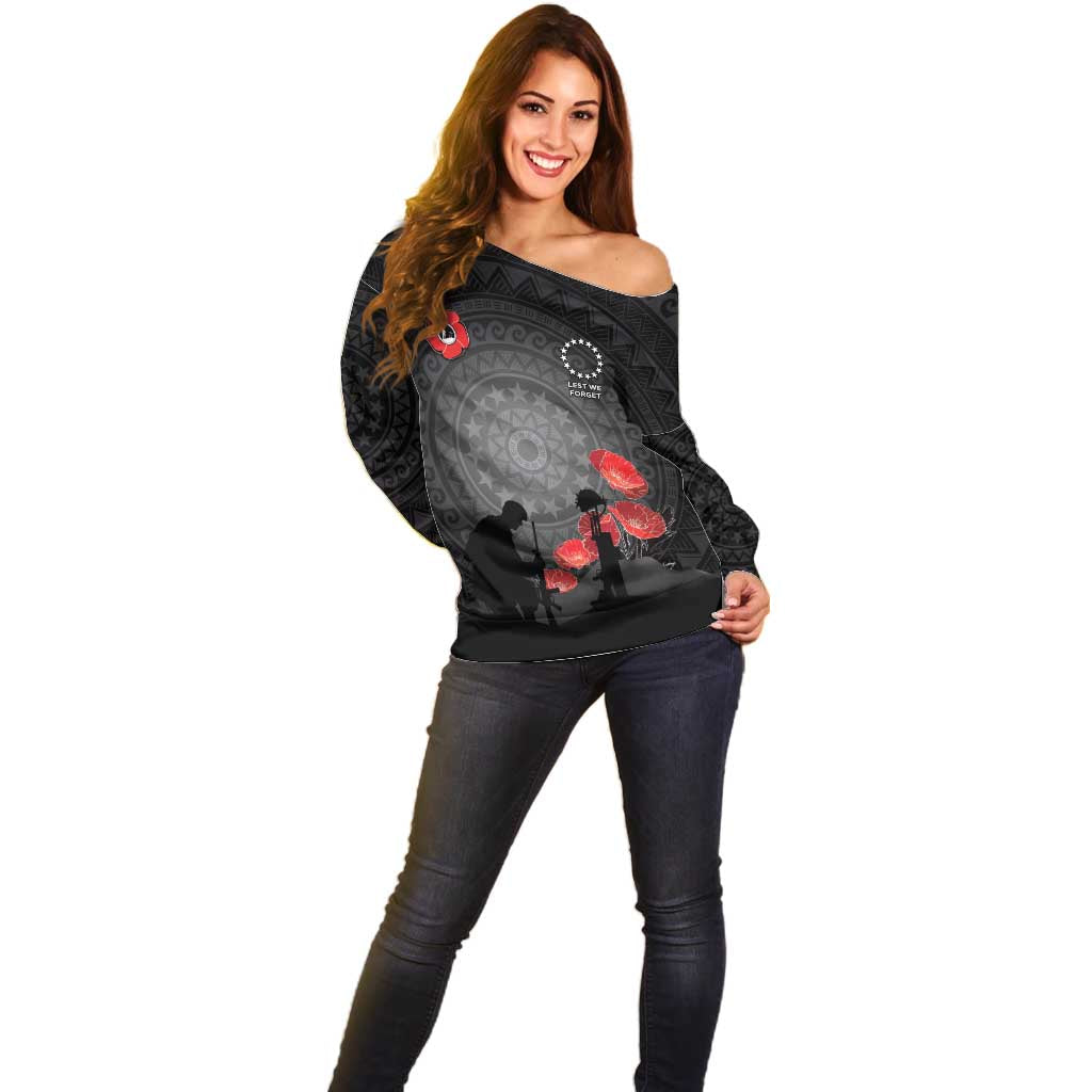 Cook Islands ANZAC Day Off Shoulder Sweater Soldier Silhouette Remembrance LT05 - Polynesian Pride