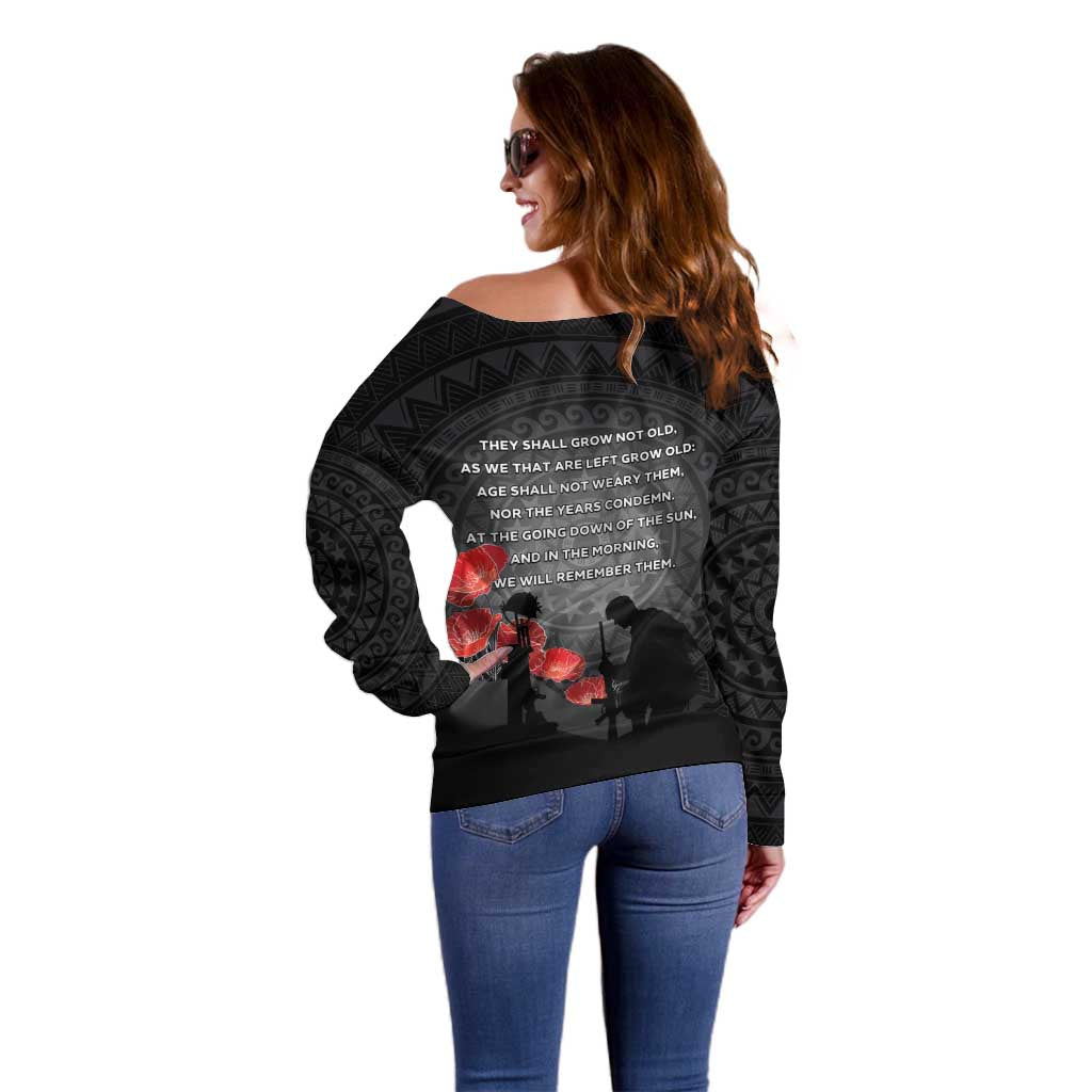 Cook Islands ANZAC Day Off Shoulder Sweater Soldier Silhouette Remembrance LT05 - Polynesian Pride