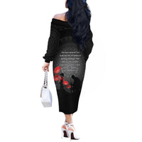 Cook Islands ANZAC Day Off The Shoulder Long Sleeve Dress Soldier Silhouette Remembrance LT05 - Polynesian Pride