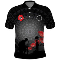 Cook Islands ANZAC Day Polo Shirt Soldier Silhouette Remembrance LT05 Black - Polynesian Pride