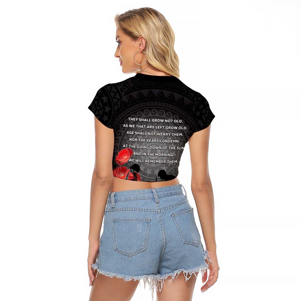 Cook Islands ANZAC Day Raglan Cropped T Shirt Soldier Silhouette Remembrance LT05 - Polynesian Pride