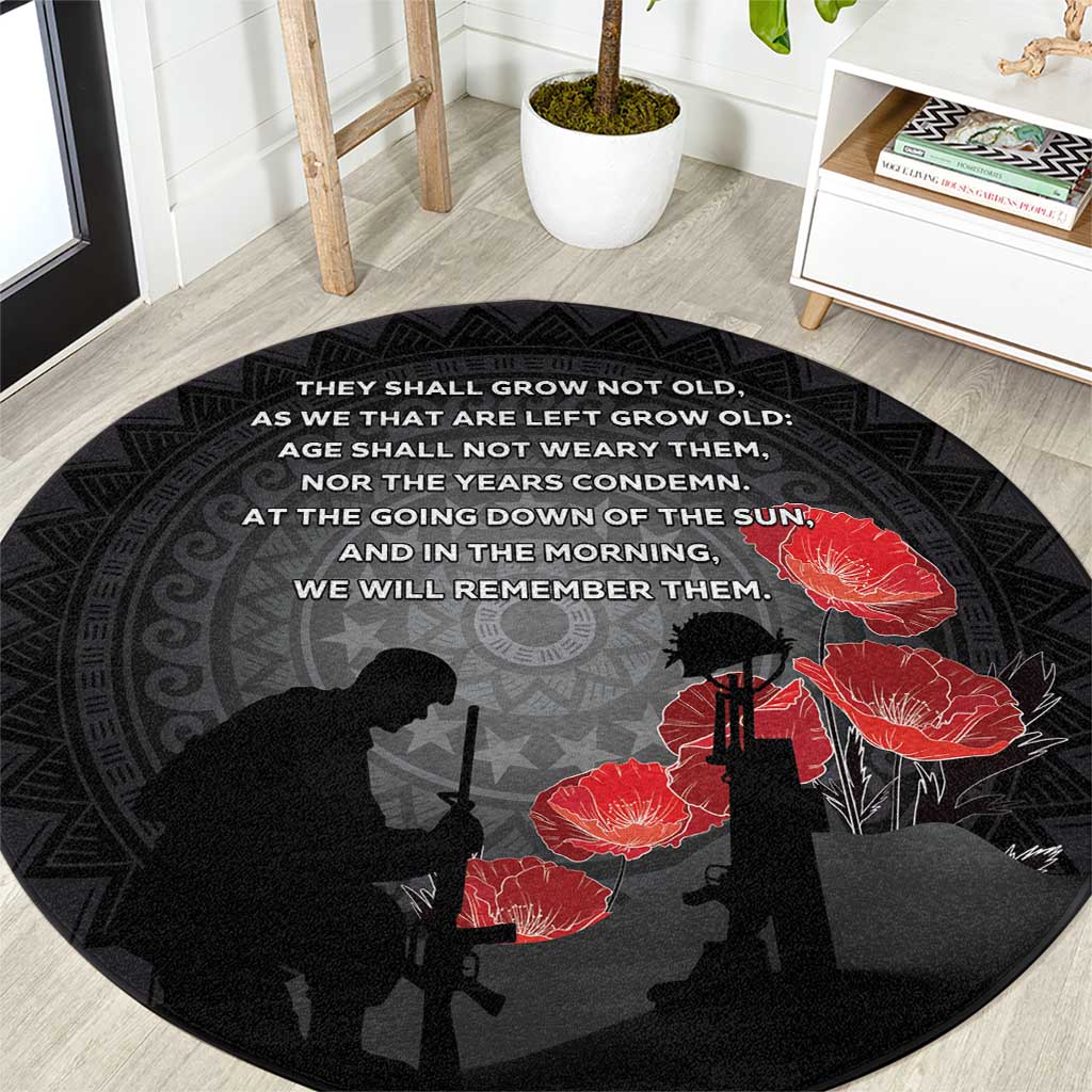 Cook Islands ANZAC Day Round Carpet Soldier Silhouette Remembrance LT05 Black - Polynesian Pride