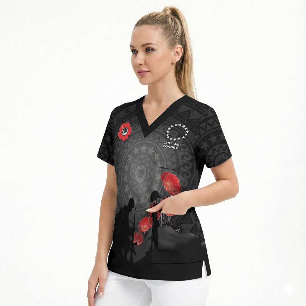 Cook Islands ANZAC Day Scrub Top Soldier Silhouette Remembrance LT05 - Polynesian Pride