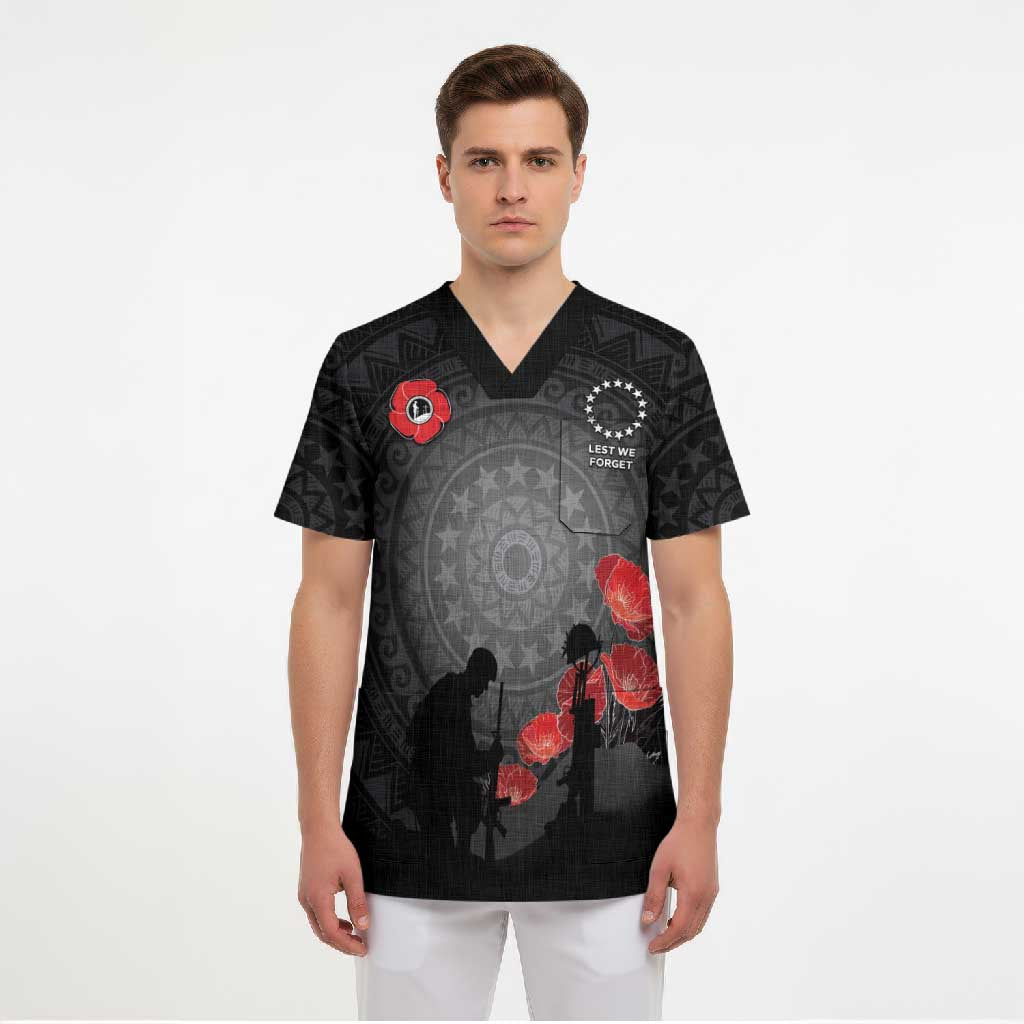 Cook Islands ANZAC Day Scrub Top Soldier Silhouette Remembrance LT05 - Polynesian Pride