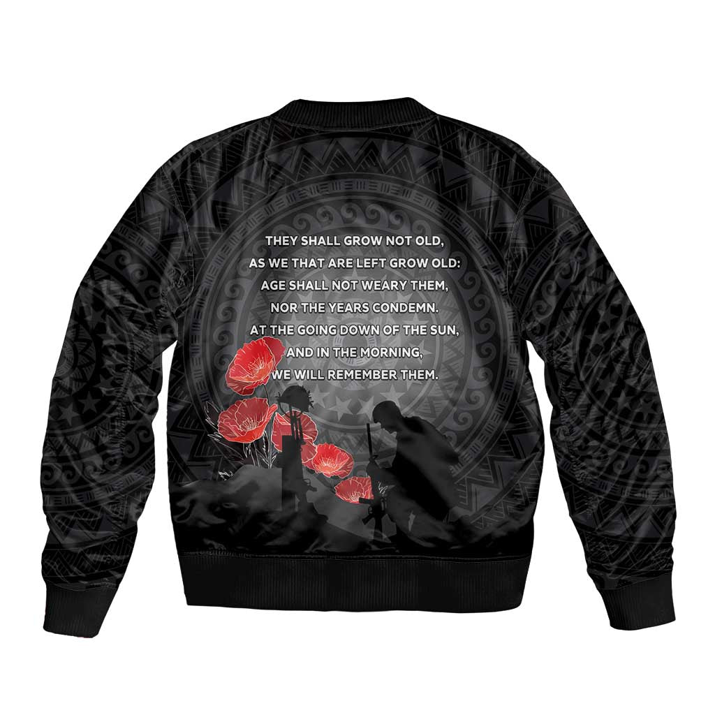 Cook Islands ANZAC Day Sleeve Zip Bomber Jacket Soldier Silhouette Remembrance LT05 - Polynesian Pride