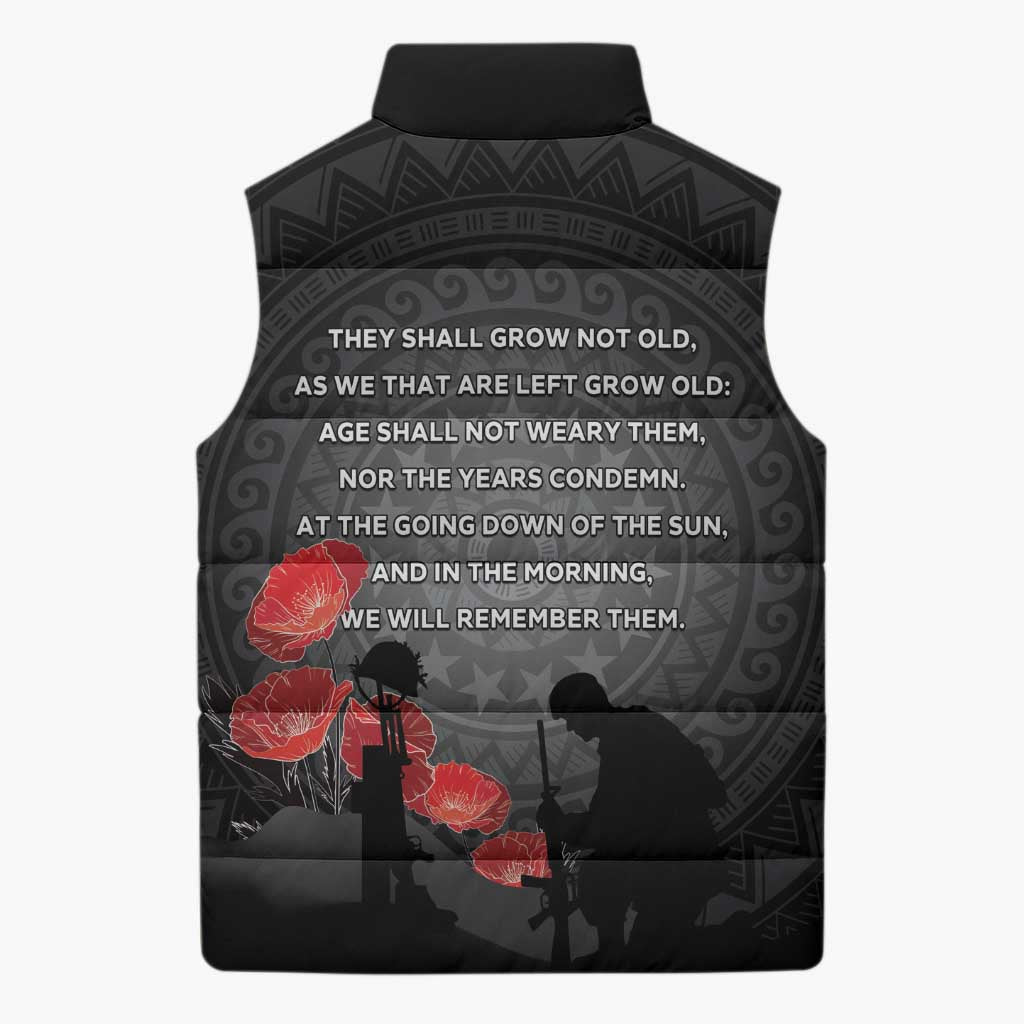 Cook Islands ANZAC Day Sleeveless Puffer Jacket Soldier Silhouette Remembrance LT05 - Polynesian Pride