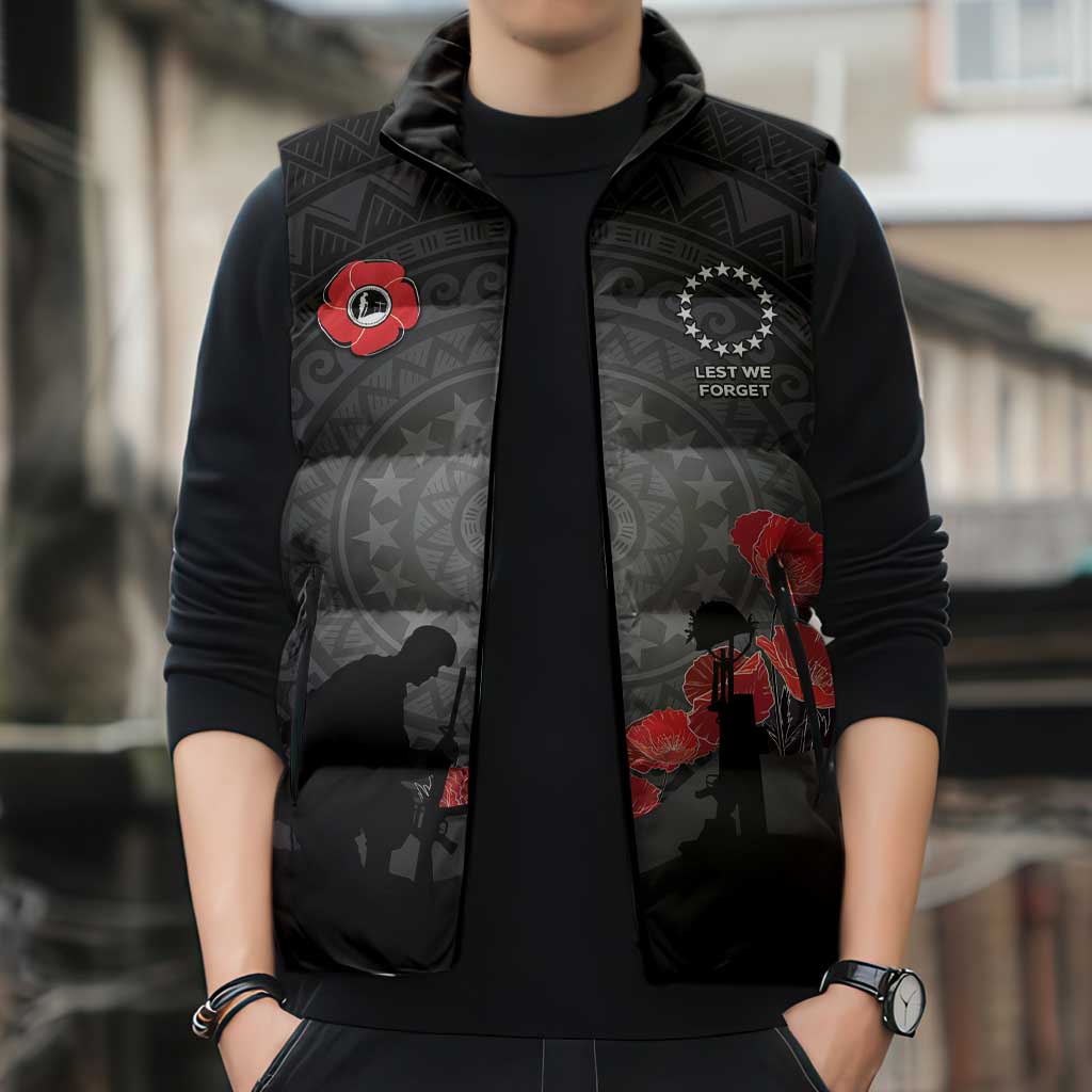Cook Islands ANZAC Day Sleeveless Puffer Jacket Soldier Silhouette Remembrance LT05 - Polynesian Pride