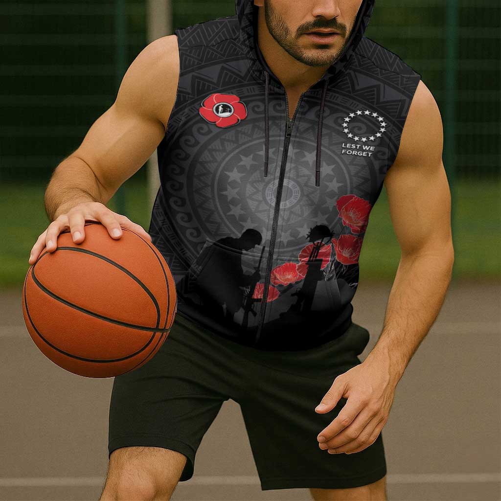 Cook Islands ANZAC Day Sleeveless Zip Hoodie Soldier Silhouette Remembrance LT05 - Polynesian Pride