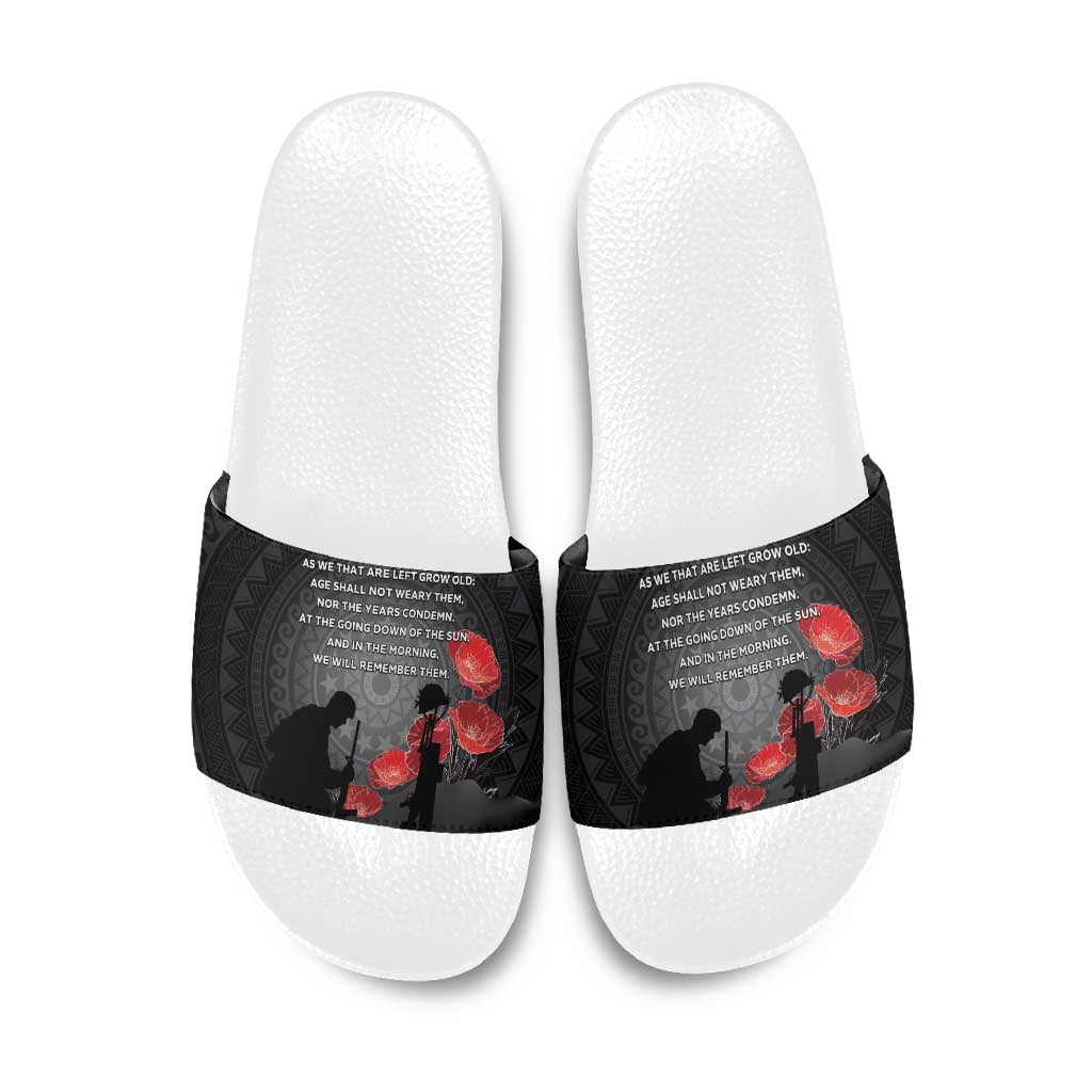 Cook Islands ANZAC Day Slide Sandals Soldier Silhouette Remembrance LT05 Black - Polynesian Pride