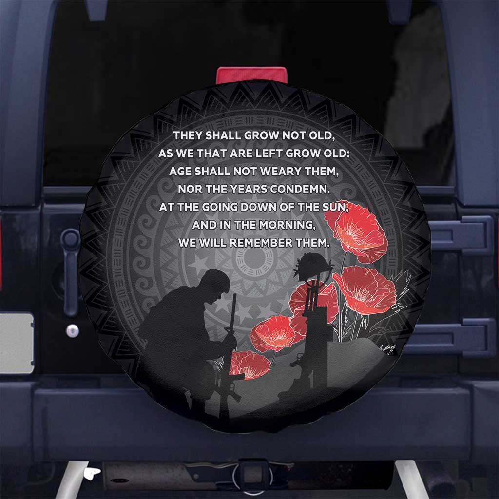 Cook Islands ANZAC Day Spare Tire Cover Soldier Silhouette Remembrance LT05 No hole Black - Polynesian Pride