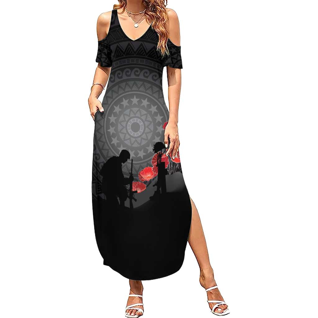 Cook Islands ANZAC Day Summer Maxi Dress Soldier Silhouette Remembrance