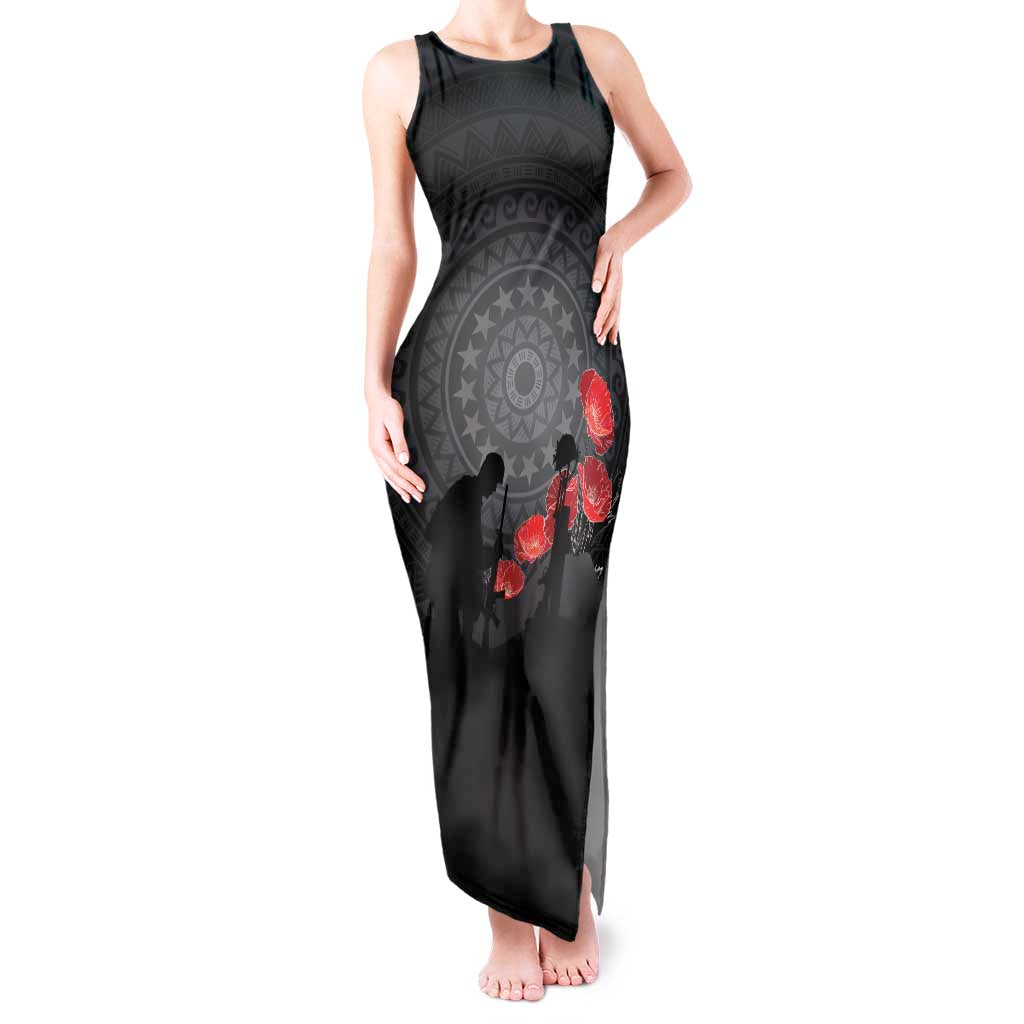 Cook Islands ANZAC Day Tank Maxi Dress Soldier Silhouette Remembrance LT05 Women Black - Polynesian Pride