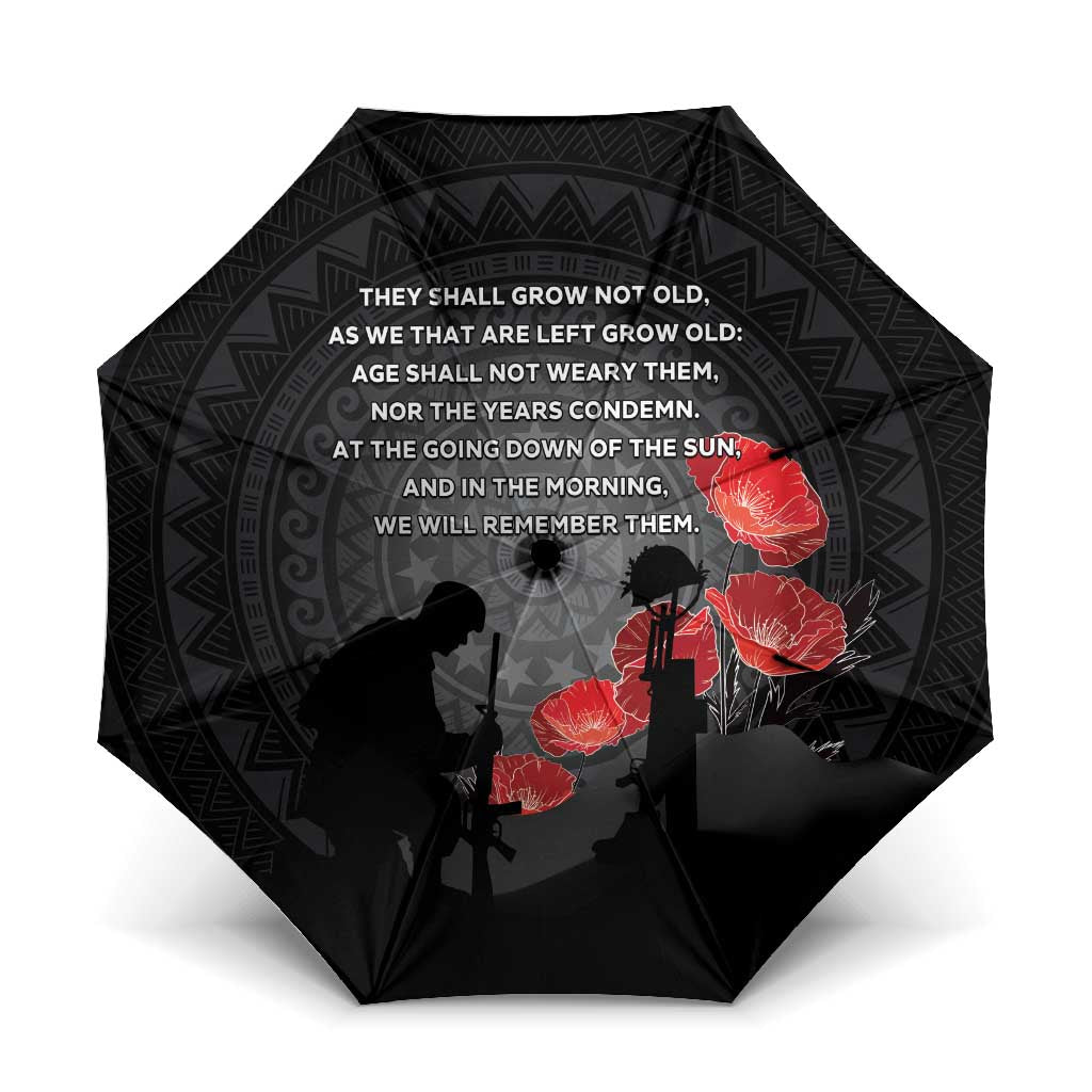 Cook Islands ANZAC Day Umbrella Soldier Silhouette Remembrance LT05 One Size Folded 11.42 inch Opened Diameter 37.4 inch Black - Polynesian Pride