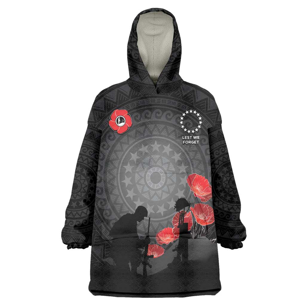 Cook Islands ANZAC Day Wearable Blanket Hoodie Soldier Silhouette Remembrance LT05 One Size Black - Polynesian Pride