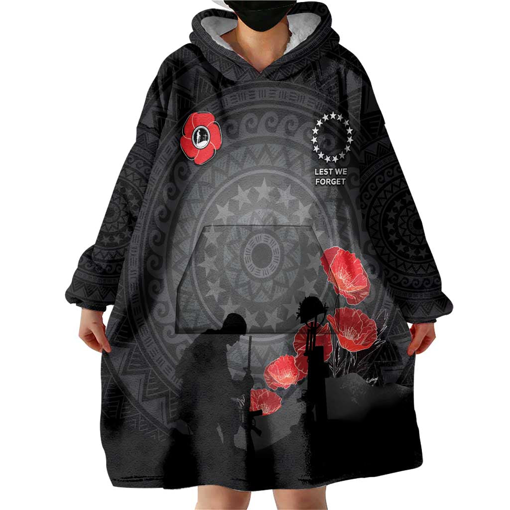 Cook Islands ANZAC Day Wearable Blanket Hoodie Soldier Silhouette Remembrance LT05 - Polynesian Pride