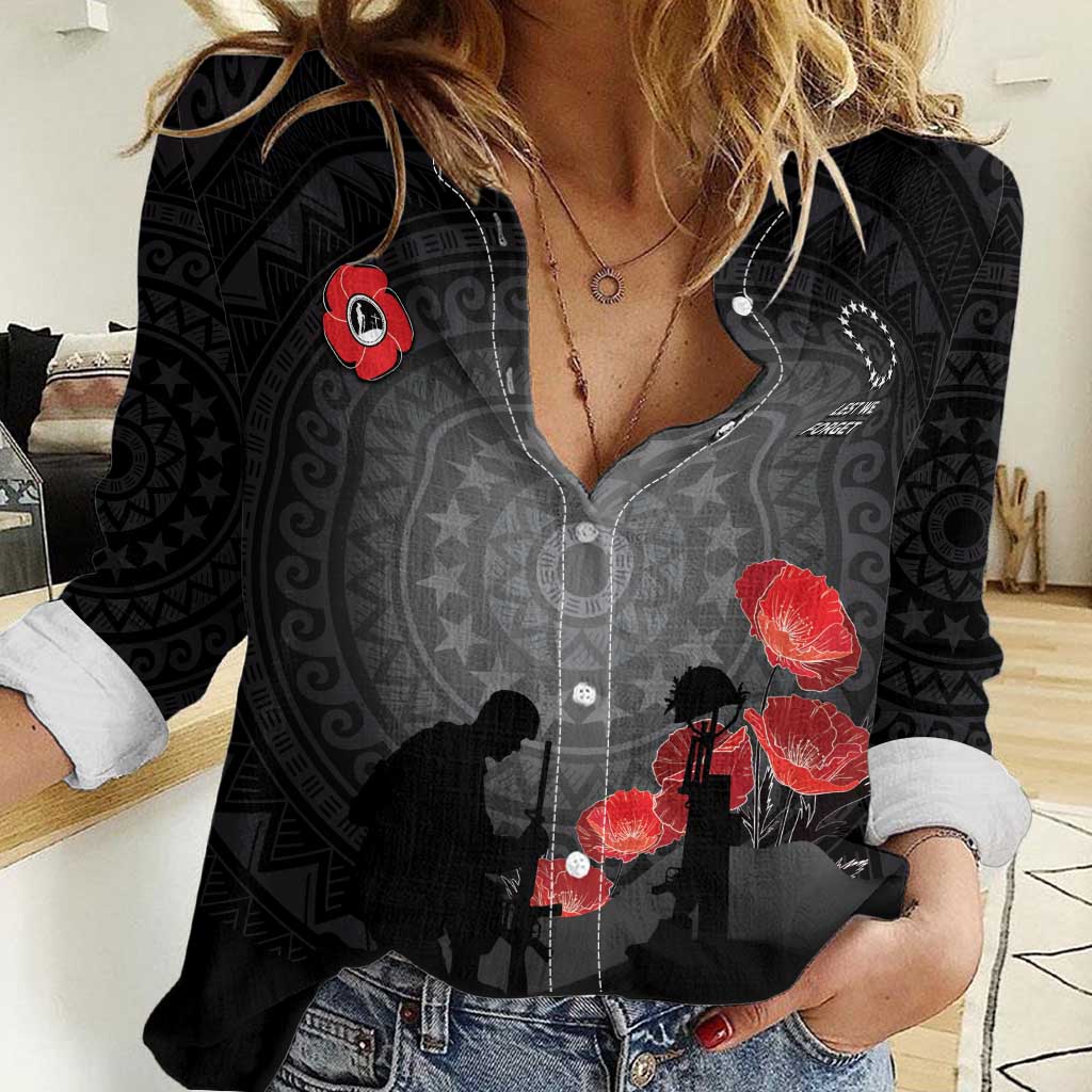 Cook Islands ANZAC Day Women Casual Shirt Soldier Silhouette Remembrance LT05 Female Black - Polynesian Pride