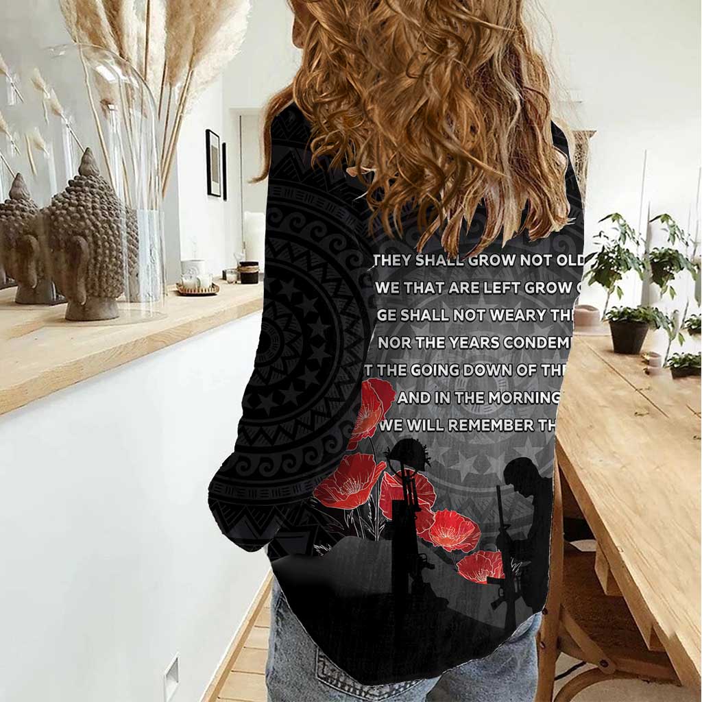 Cook Islands ANZAC Day Women Casual Shirt Soldier Silhouette Remembrance LT05 - Polynesian Pride