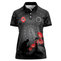 Cook Islands ANZAC Day Women Polo Shirt Soldier Silhouette Remembrance LT05 Female Black - Polynesian Pride