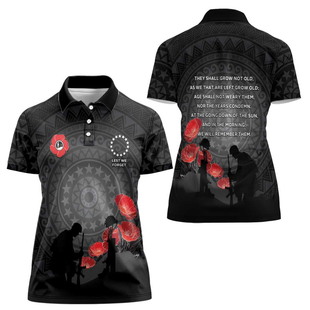 Cook Islands ANZAC Day Women Polo Shirt Soldier Silhouette Remembrance LT05 - Polynesian Pride