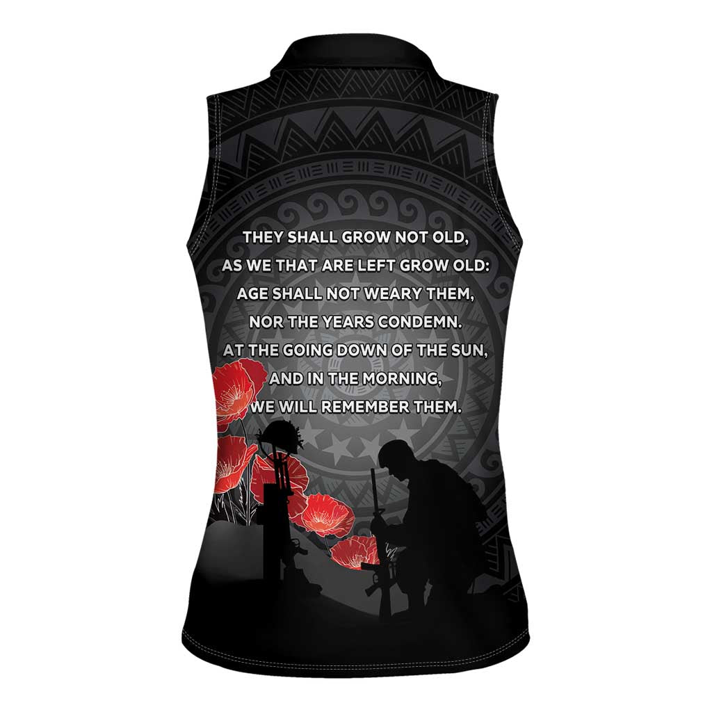 Cook Islands ANZAC Day Women Sleeveless Polo Shirt Soldier Silhouette Remembrance LT05 - Polynesian Pride
