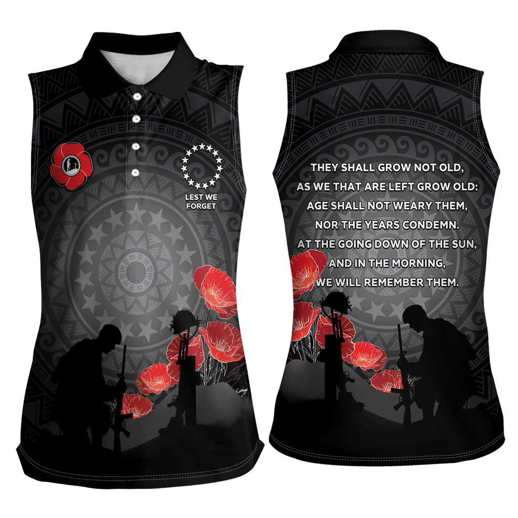 Cook Islands ANZAC Day Women Sleeveless Polo Shirt Soldier Silhouette Remembrance LT05 - Polynesian Pride