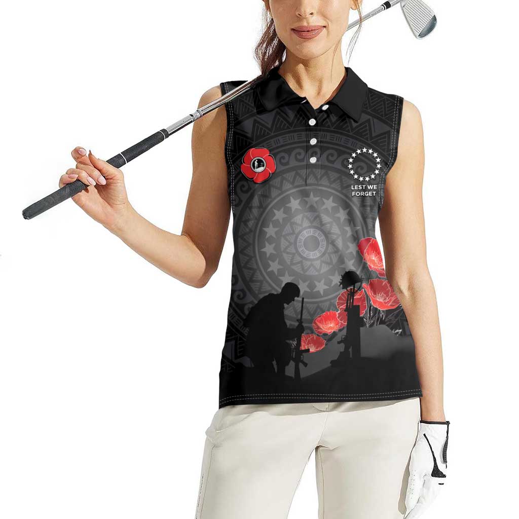 Cook Islands ANZAC Day Women Sleeveless Polo Shirt Soldier Silhouette Remembrance LT05 - Polynesian Pride