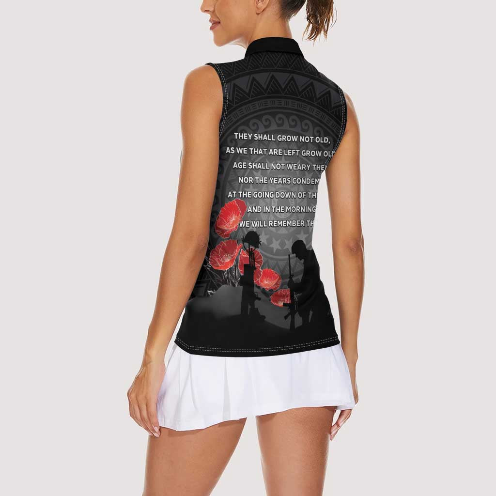 Cook Islands ANZAC Day Women Sleeveless Polo Shirt Soldier Silhouette Remembrance LT05 - Polynesian Pride