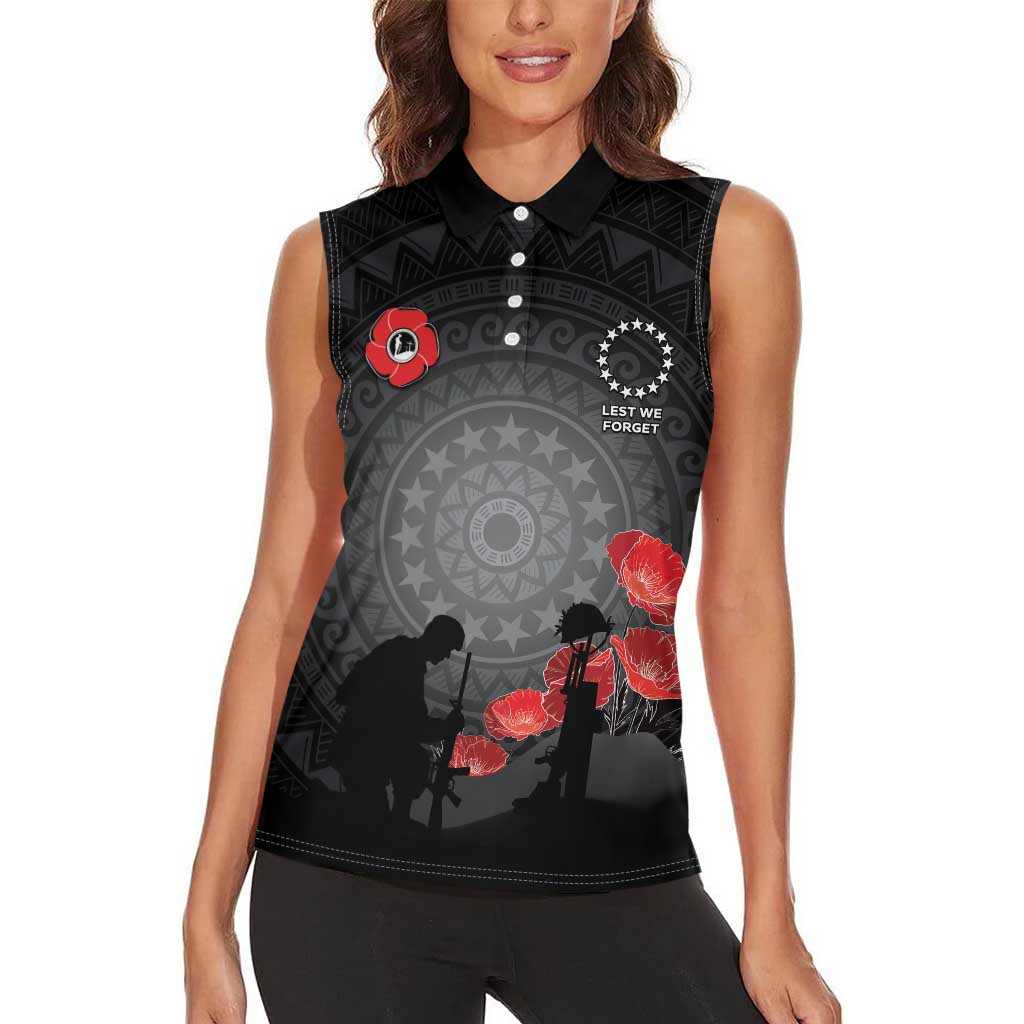 Cook Islands ANZAC Day Women Sleeveless Polo Shirt Soldier Silhouette Remembrance LT05 - Polynesian Pride