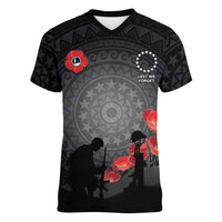 Cook Islands ANZAC Day Women V-Neck T-Shirt Soldier Silhouette Remembrance LT05 Female Black - Polynesian Pride