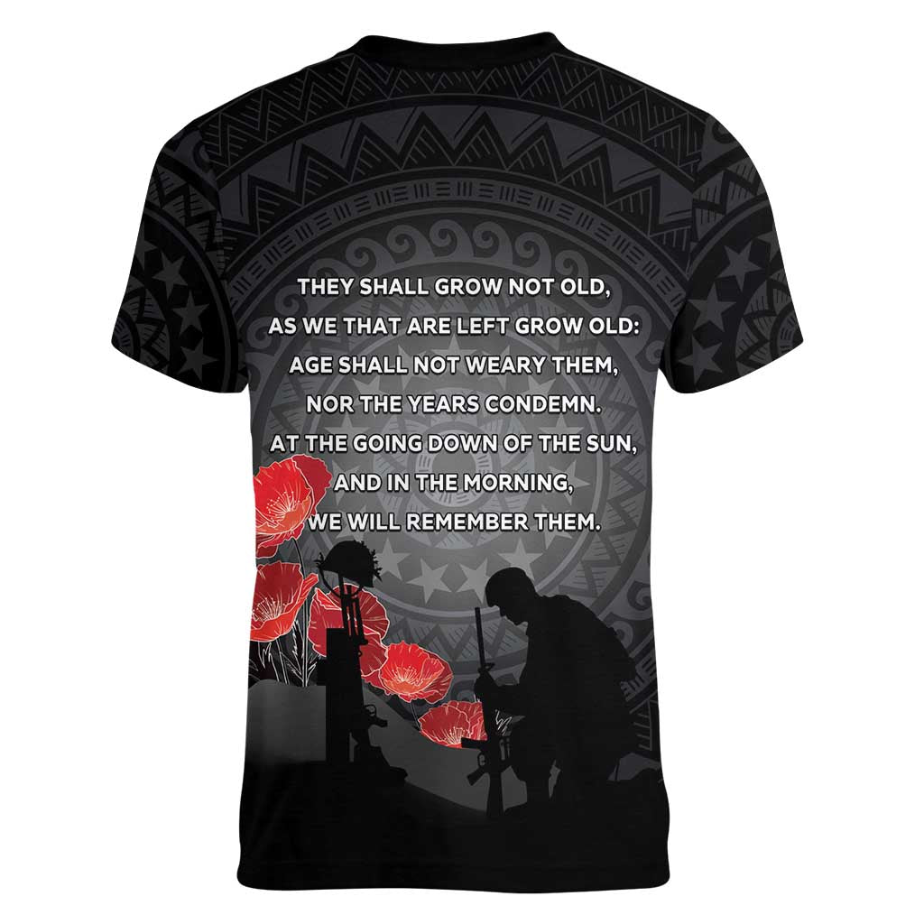 Cook Islands ANZAC Day Women V-Neck T-Shirt Soldier Silhouette Remembrance LT05 - Polynesian Pride