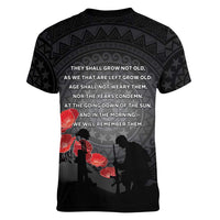 Cook Islands ANZAC Day Women V-Neck T-Shirt Soldier Silhouette Remembrance LT05 - Polynesian Pride