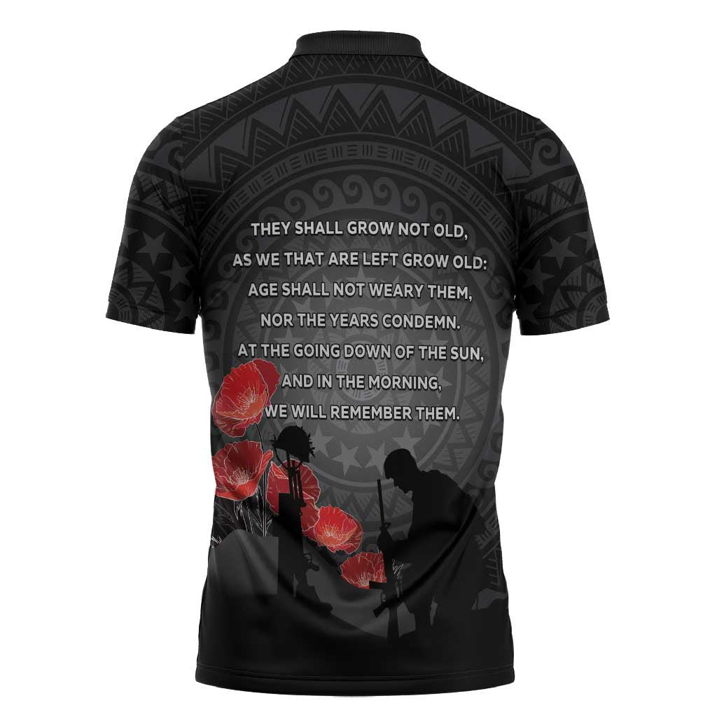 Cook Islands ANZAC Day Zipper Polo Shirt Soldier Silhouette Remembrance