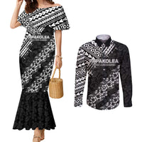 Hawaii Papakolea Born And Raised Couples Matching Mermaid Dress and Long Sleeve Button Shirt Hawaiian Tribal Pattern LT05 Black - Polynesian Pride