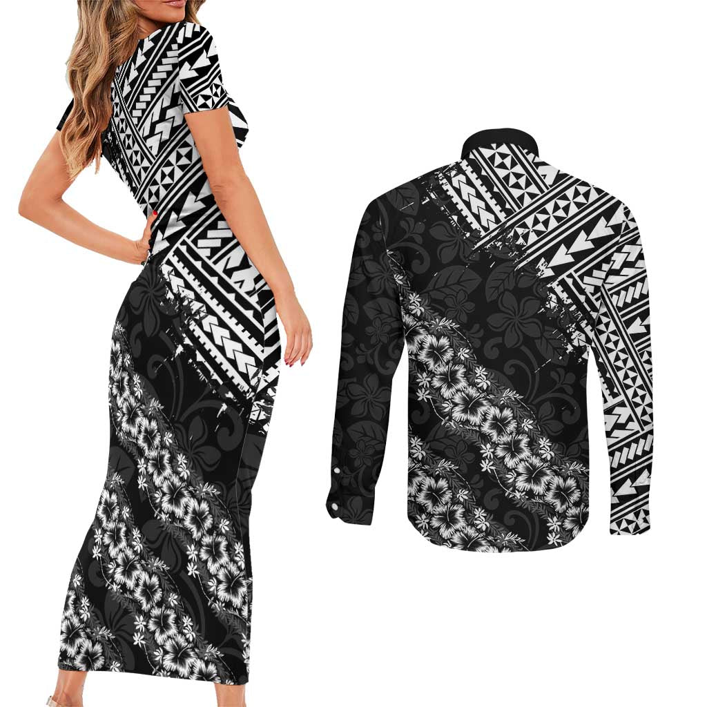 Hawaii Papakolea Born And Raised Couples Matching Short Sleeve Bodycon Dress and Long Sleeve Button Shirt Hawaiian Tribal Pattern LT05 - Polynesian Pride