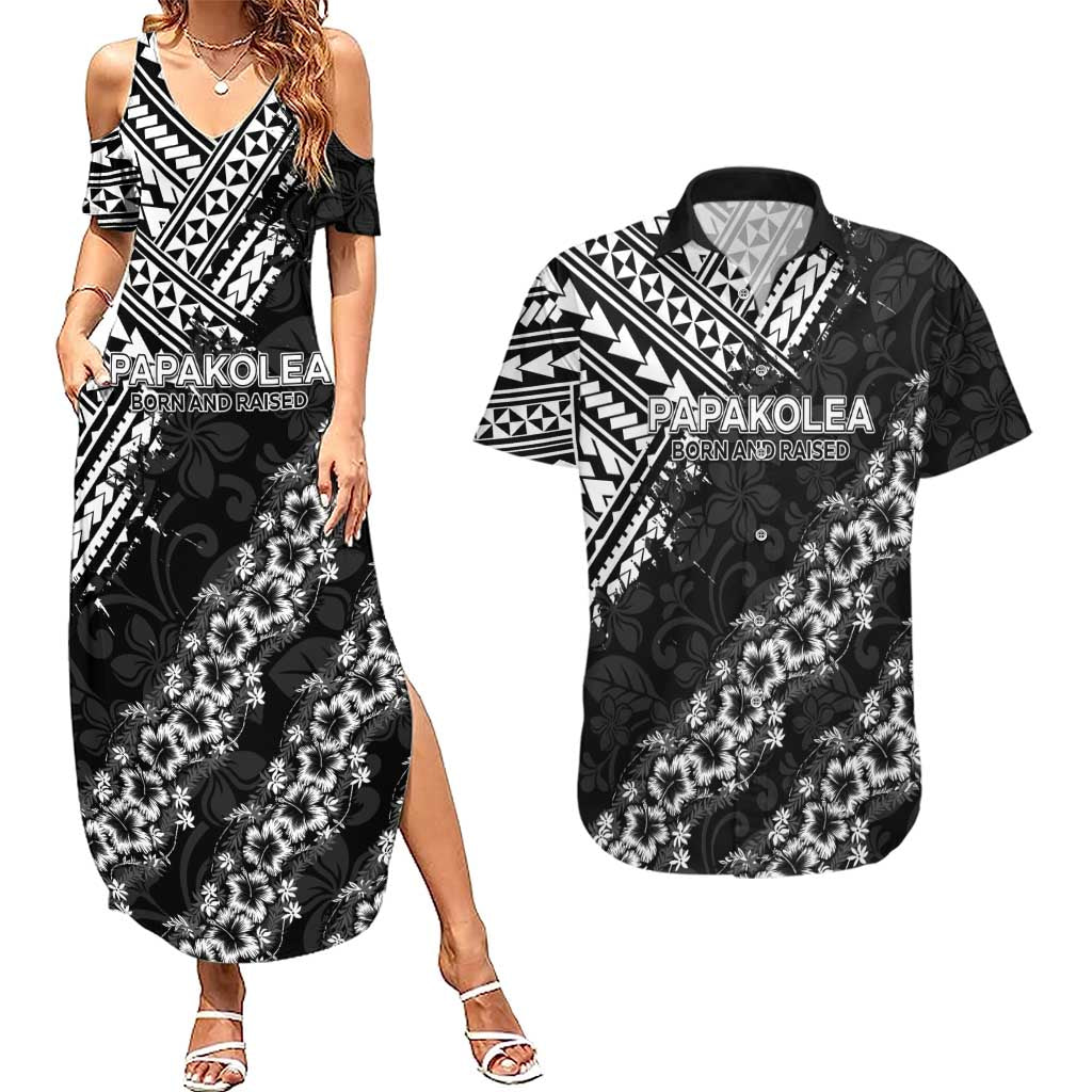 Hawaii Papakolea Born And Raised Couples Matching Summer Maxi Dress and Hawaiian Shirt Hawaiian Tribal Pattern LT05 Black - Polynesian Pride