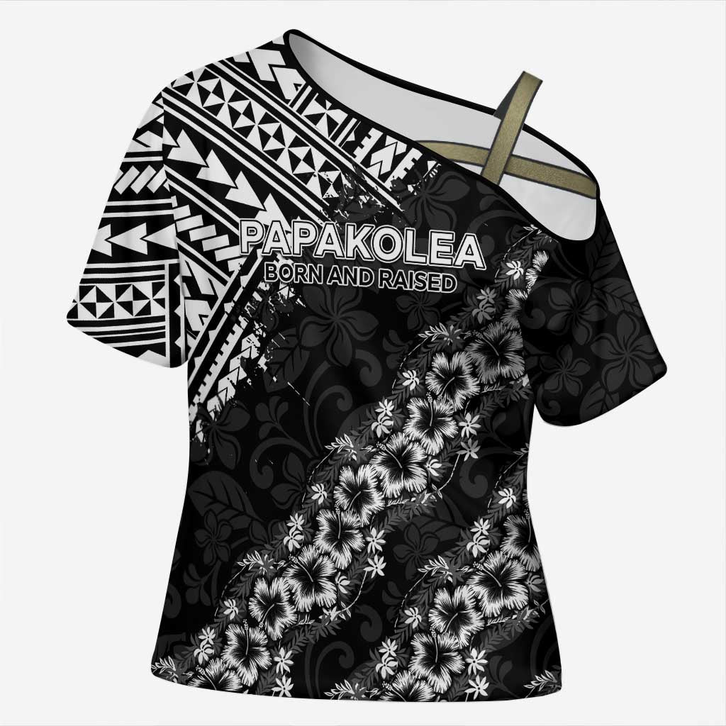 Hawaii Papakolea Born And Raised Cross Shoulder Shirt Hawaiian Tribal Pattern LT05 Female Black - Polynesian Pride